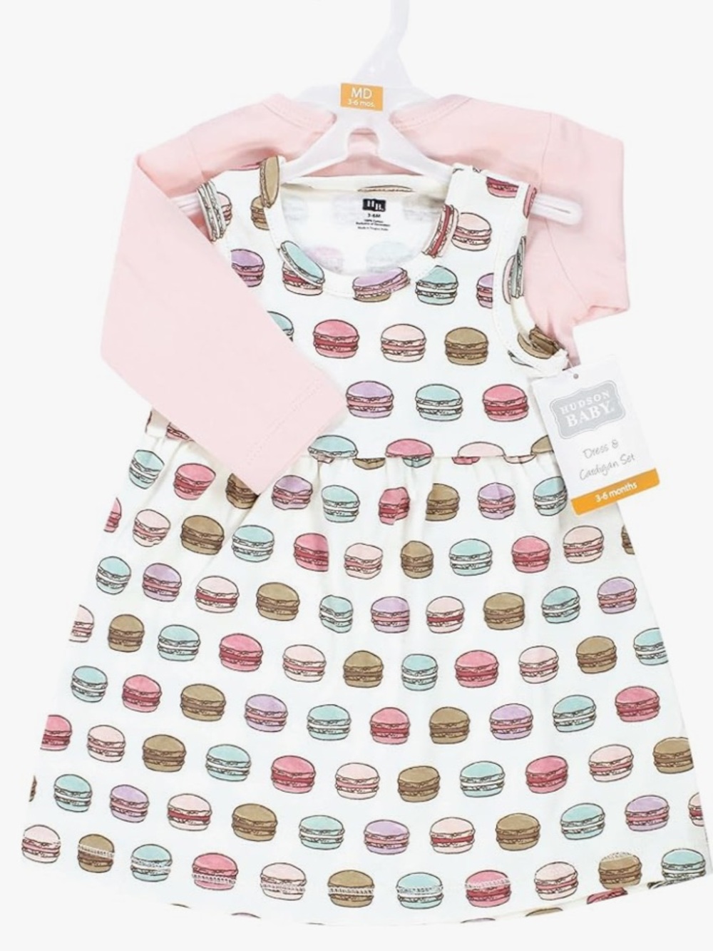 Hudson Baby Pink Cardigan Dress Set with Macaron Print NWT Size 5T - Picture 3 of 3